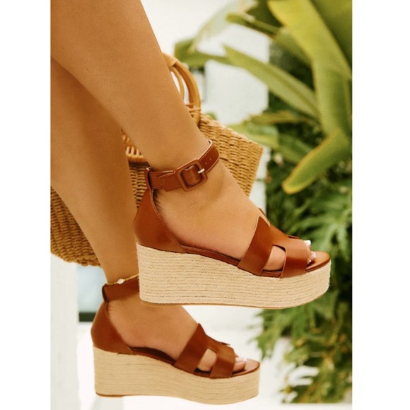 Tan H Band Espadrille Platform Sandals - Picture 2 of 6